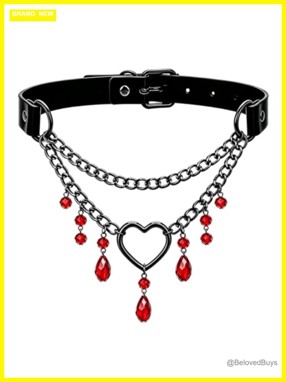 Goth Black Beaded Choker Necklace, Faux Leather Gothic Collar